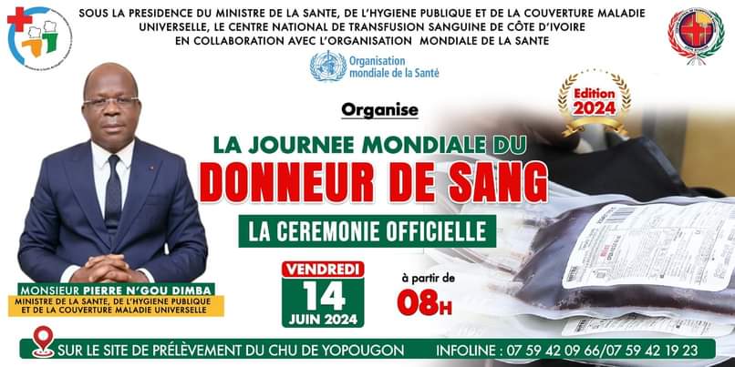 Rendez-vous au CHU de Yopougon, ce vendredi 14 juin 2024, pour une opération de don de sang.